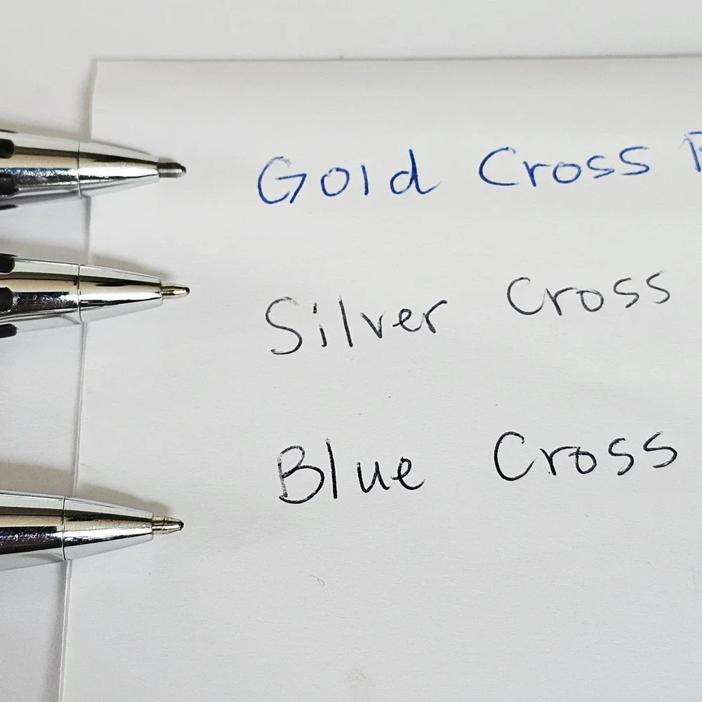 Vintage Cross ATX Ballpoint Pen Set 3 Metallic Blue Silver Bronze Ergonomic Grip